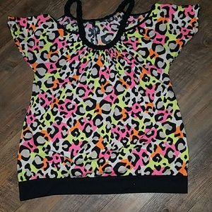 Cresendo neon leopard print cold shoulder top XL